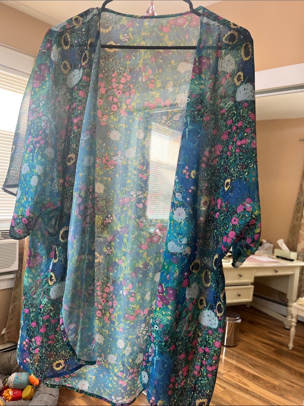 Sheer Floral Kimono Cardigan in Teal and Pink